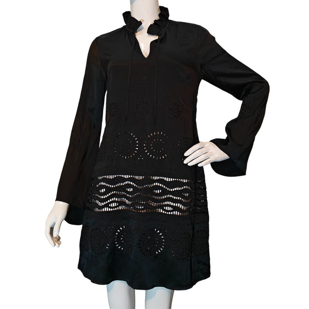 Derek Lam 10 Crosby Black Eyelet Tunic Dress Bell Sleeve Boho Size 2